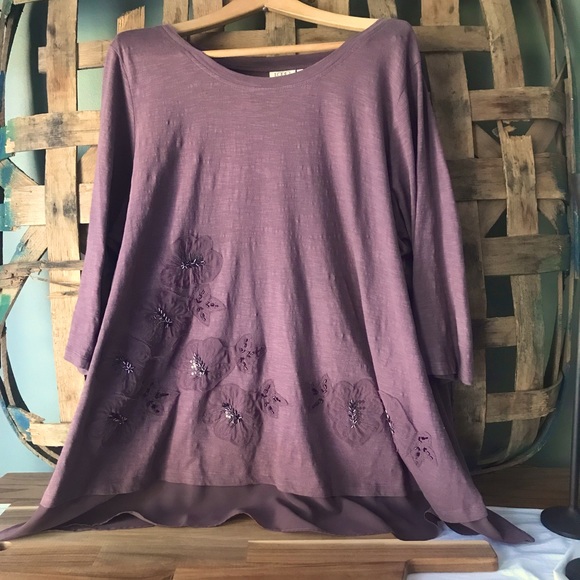 LoGo Lori Goldstein Plus size 2X plum- raisin color. Beautiful appliqués